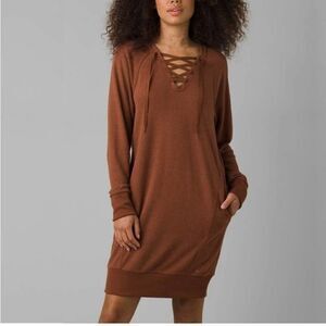 PrAna Cozy Up Terry Dress Raux Heather Lace-up V-Neck Lounge NWT. XS